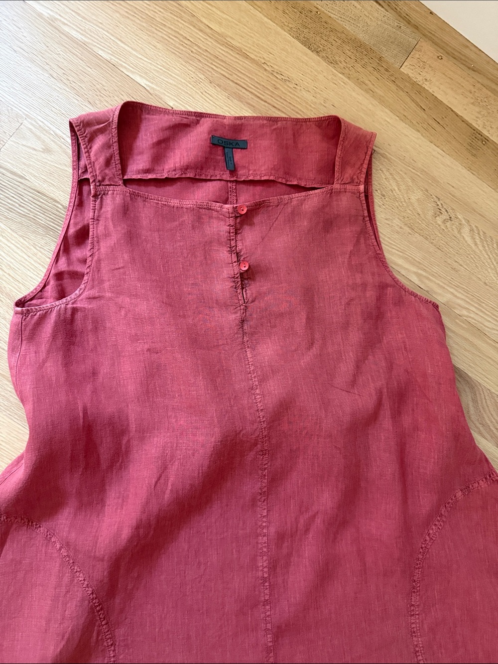 OSKA Maxi Clay Red Women's Linen Dress - Signature Style - Picture 14 of 14
